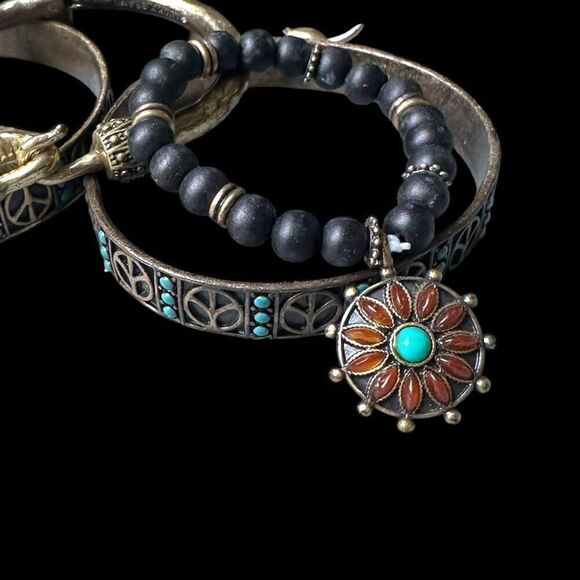 LUCKY BRAND Jewelry 11 Piece Bulk Lot Antiqued Silver Two Tone Turquoise Bracele - Picture 6 of 10